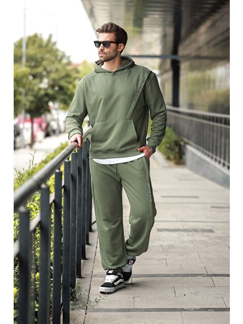 Madmext Haki Kapüşonlu Kanguru Cep Erkek Eşofman Takımı E7325 - S000445076-18547