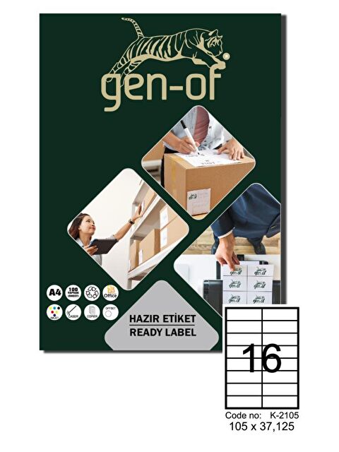 Gen-Of GK-2105 Laser Etiket 105x37.125 100 Sayfa(1600 Etiket) - S000392930-20063