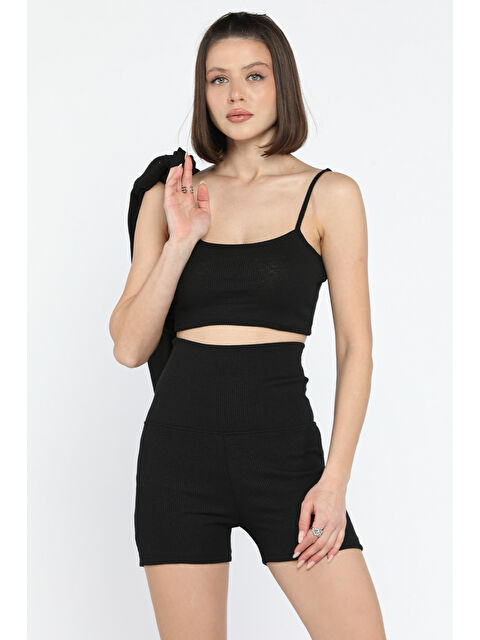 Gülseli Kadın Kaşkorse Crop Hırka Şort Üçlü Takım - S000361078-19351