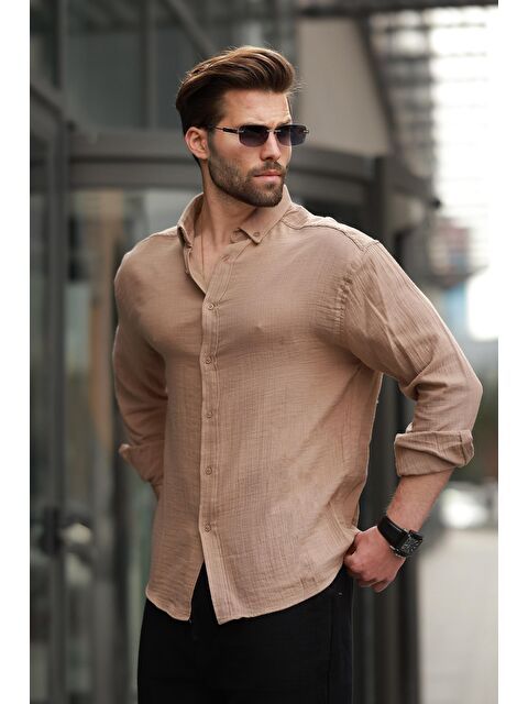 Madmext Camel Basic %100 Pamuklu Uzun Kollu Erkek Gömlek E6761 - S000369742-4557