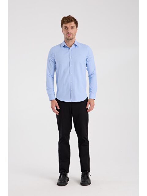 ABBATE Aclub Ac10112 Oxford Pamuklu Slim Fit Mavi Düğmeli Yaka Erkek Düz Gömlek - S000474519-17234
