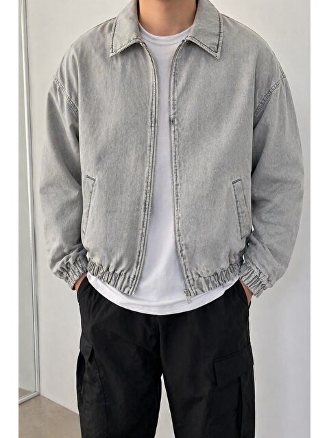 Tarz Cool Erkek Oversize Bomber Ceket Fermuarlı Basic Günlük Mont