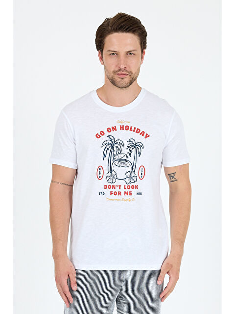 Rodi Erkek Go On Holiday Baskılı Tişört – %100 Pamuk – Bisiklet Yaka Kısa Kollu Rahat Erkek Tişört 0008 - S000403965-20063