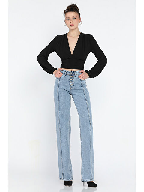 Gülseli Ön Detaylı Kadın Bol Paça Mom Jean Pantolon - S000361095-3642