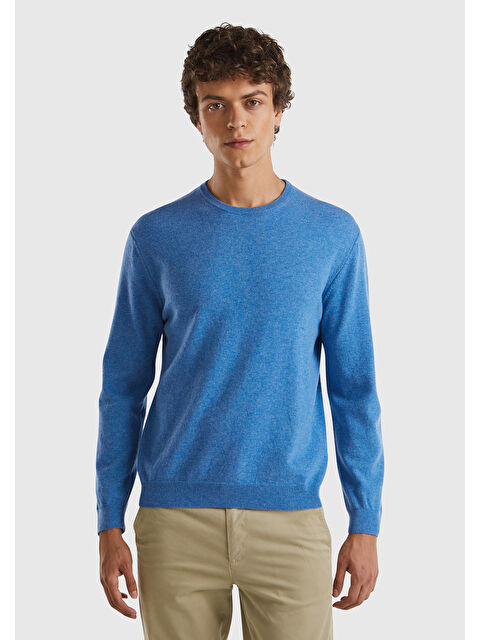 United Colors Of Benetton Erkek Mavi %100 Merino Bisiklet Yaka Kazak - S000434588-17234