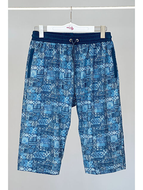 Remsa Mayo Erkek Havuz Deniz Uzun Kapri Şort Mayo RK007 Mavi Çini - S000317193-21164