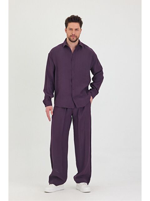 Tarz Cool Erkek Oversize Rahat Kalıp Gömlek-Pantolon Alt-Üst Takım - S000388750-20036