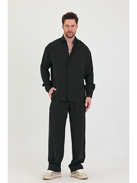 Tarz Cool Erkek Oversize Rahat Kalıp Gömlek-Pantolon Alt-Üst Takım - S000388750-19351