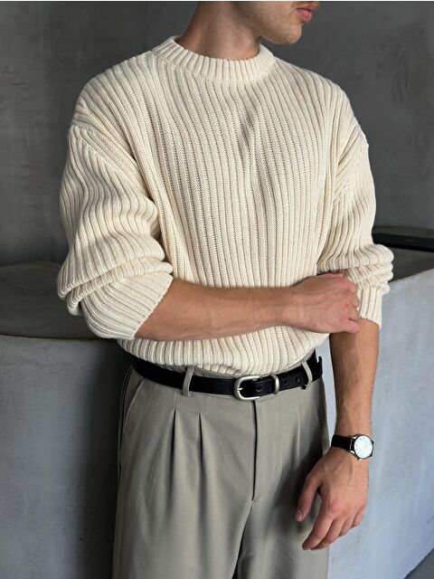 HYMAN Erkek Fitilli Örme Oversize Kazak - S000516461-19966