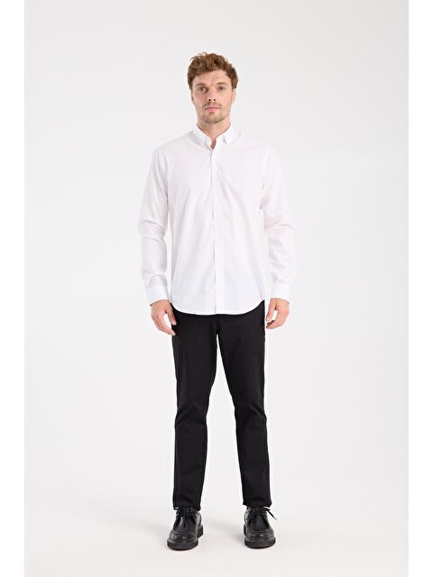 ABBATE Aclub Ac10107 Poplin Pamuk Karışımlı Slim Fit Beyaz Düğmeli Yaka Erkek Düz Gömlek - S000474525-20063