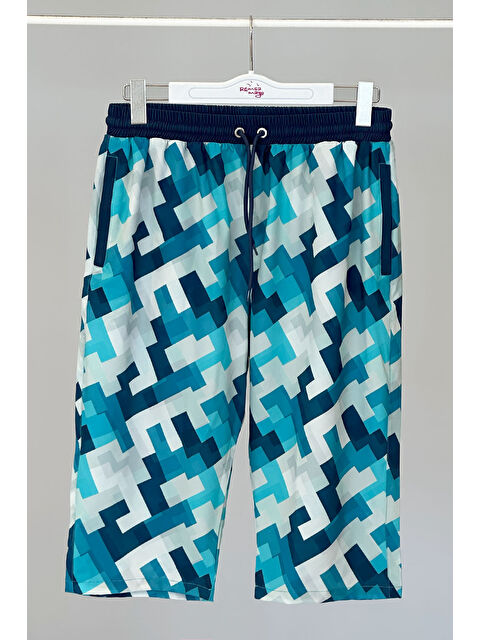 Remsa Mayo Erkek Havuz Deniz Uzun Kapri Şort Mayo RK003 Mavi - S000317197-17234