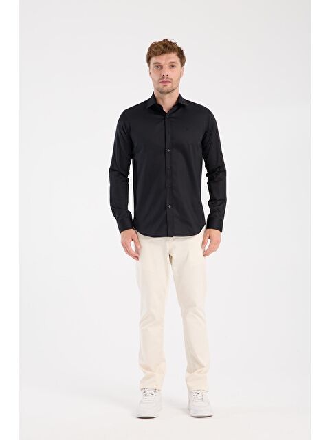 ABBATE Aclub Ac10106 Saten Pamuklu Slim Fit Siyah Klasik Yaka Erkek Düz Gömlek - S000474524-19351