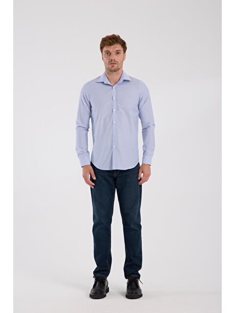 ABBATE Aclub Ac10096 Oxford Pamuklu Slim Fit Mavi Klasik Yaka Erkek Düz Gömlek - S000474527-17234