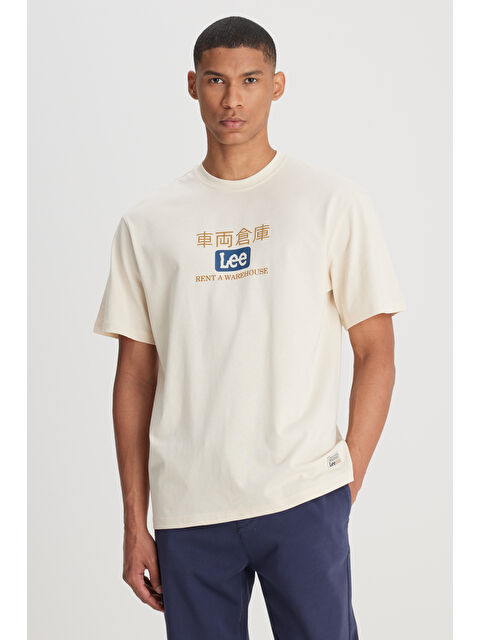 Lee Loose Fit Rahat Kesim Bisiklet Yaka %100 Pamuk Ekru Tişört - S000470709-19965