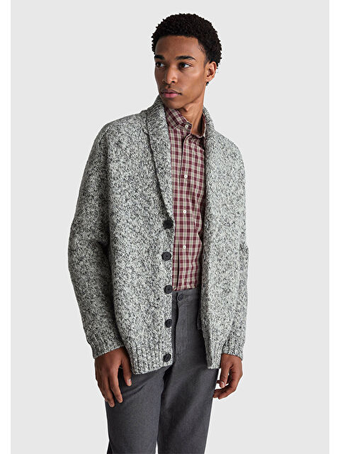 United Colors Of Benetton Erkek Çok Renkli Pamuk ve Yün Karışımlı Ribana Detaylı Düğmeli Kruvaze Hırka - S000487955-23173