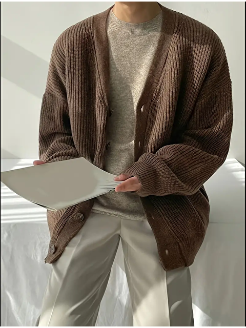 Tarz Cool Erkek Regular Fit Düğmeli V Yaka Triko Hırka - S000317182-19413