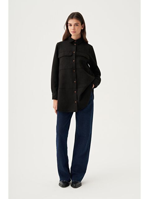 ALLDAY Siyah-Kapak Cepli Uzun Scuba Gömlek - S000500784-19351