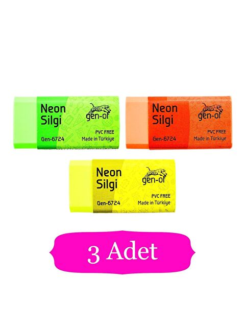 Gen-Of No:24 Pvc Free Orta Boy Neon Silgi (GEN-6724) 3 Adet - S000227106-27074