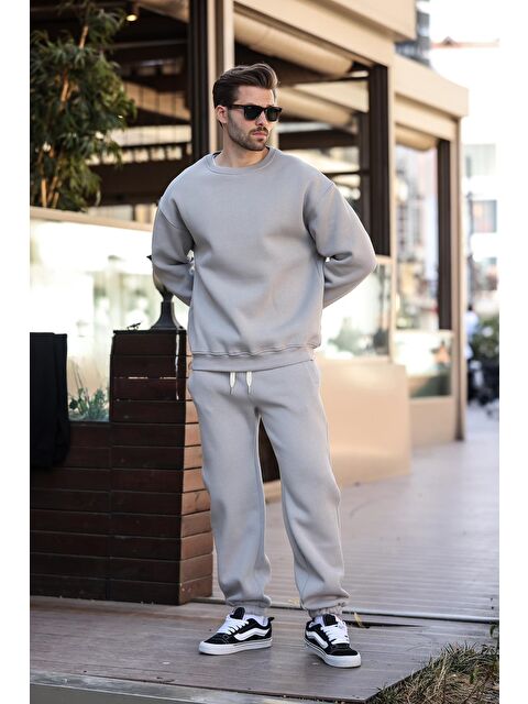 Madmext Boyalı Gri Bisiklet Yaka Basic Eşofman Takımı E7329 - S000445078-20600