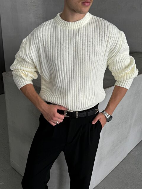 HYMAN Erkek Fitilli Örme Oversize Kazak - S000516461-20063