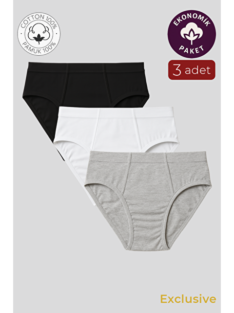 Kompedan Erkek Klasik Pamuklu Slip %100 Pamuk Külot 3'Lü Paket – Karışık Renk | Asorti K0037 - S000440493-37243