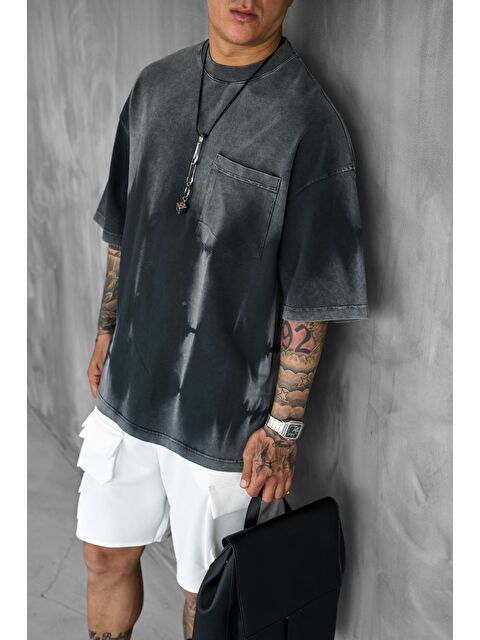 Abluka Online Erkek Yıkama Efektli Oversize Tişört Siyah - S000388754-19351