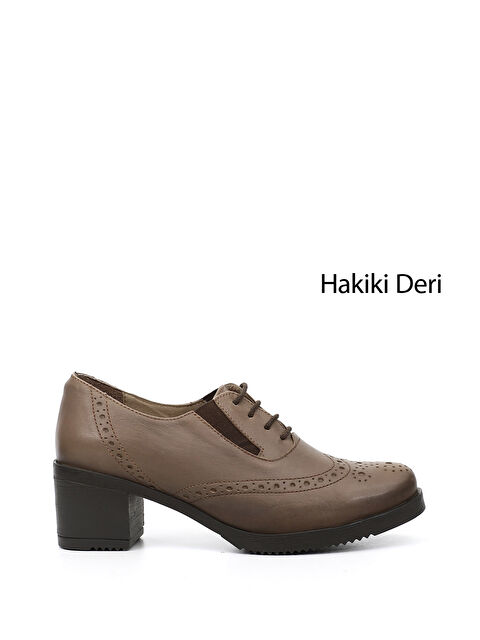 GÖNDERİ(R) Kadın KOYU VİZON Bağcıklı Orta Kalın Topuklu Hakiki Deri Oxford Ayakkabı - S000498864-9561