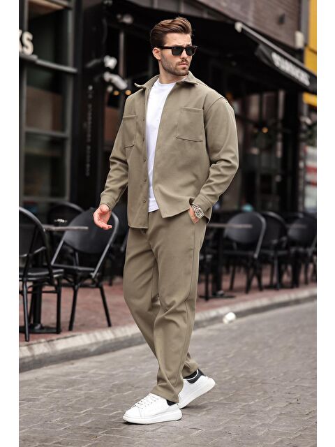Madmext Haki Kaşe Erkek Gömlek Pantolon İkili Takım E7328 - S000445079-18547