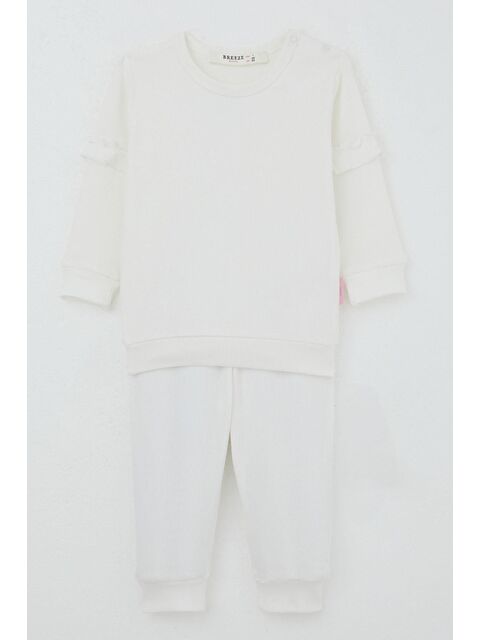 Breeze Kız Bebek Pijama Takımı Omuzdan Patlı Kolları Fırfır Detaylı Ekru (4 Ay-1 Yaş) - S000445080-19965