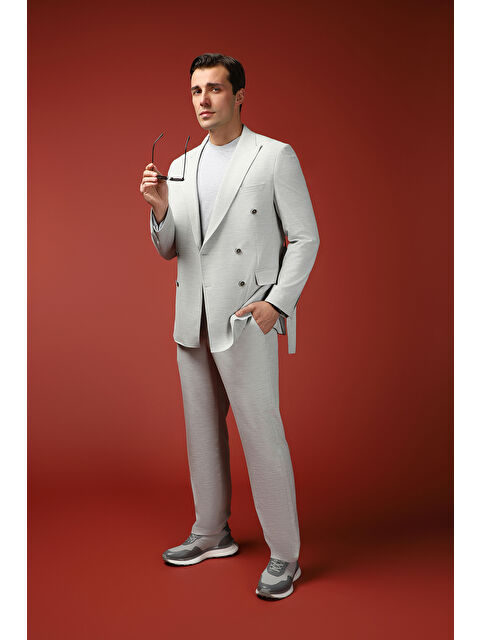 Kiğılı Regular Fit Keten Karışımlı Beli Lastikli İpli Kuşaklı Kruvaze Takım Elbise - S000403982-17308