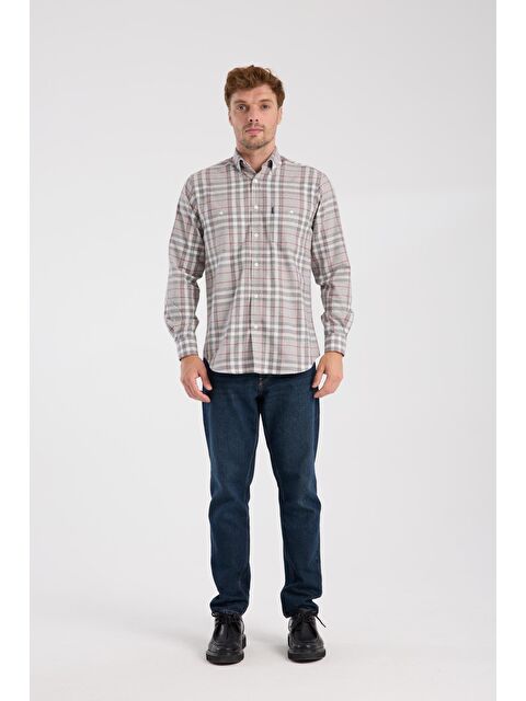 ABBATE Aclub Ac10094 Flanel Pamuk Karışımlı Regular Fit Gri Düğmeli Yaka Erkek Kareli Gömlek - S000474532-20600