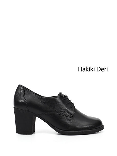 GÖNDERİ(R) Kadın SİYAH Bağcıklı Orta Kalın Topuklu Hakiki Deri Oxford Ayakkabı - S000498865-19351