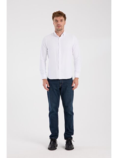 ABBATE Aclub Ac10093 Oxford Pamuklu Slim Fit Beyaz Düğmeli Yaka Erkek Düz Gömlek - S000474535-20063