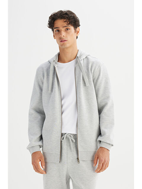 Lee Regular Fit Normal Kesşim Kapüşonlu Fermuarlı Gri Melanj Sweatshirt Ceket