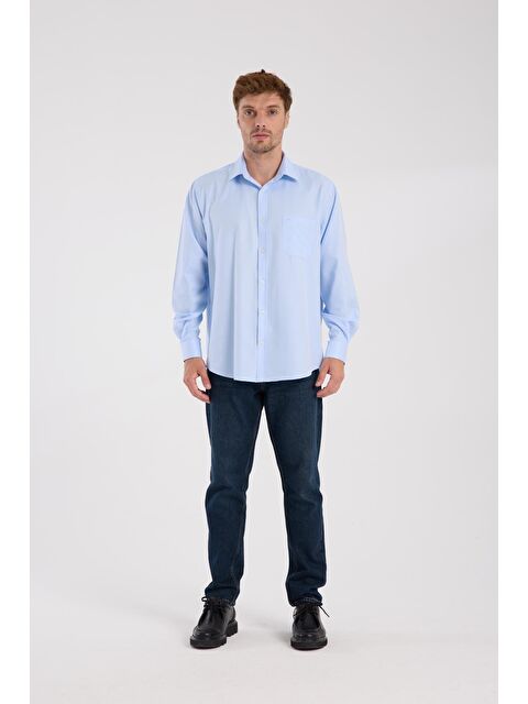 ABBATE Aclub Ac10097 Twill Pamuk Karışımlı Regular Fit Açık Mavi Klasik Yaka Erkek Düz Gömlek - S000474538-17437