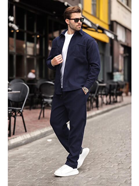 Madmext Lacivert Kaşe Erkek Gömlek Pantolon İkili Takım E7328 - S000445079-21164