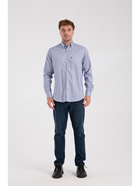 ABBATE Aclub Ac10091 Poplin Pamuklu Regular Fit Lacivert Düğmeli Yaka Erkek Düz Gömlek - S000474540-21164