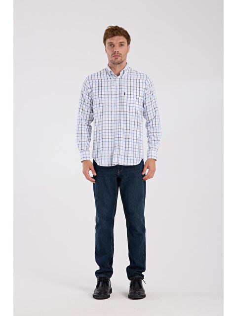 ABBATE Aclub Ac10088 Oxford Pamuk Karışımlı Regular Fit Lacivert Düğmeli Yaka Erkek Kareli Gömlek - S000474543-21164