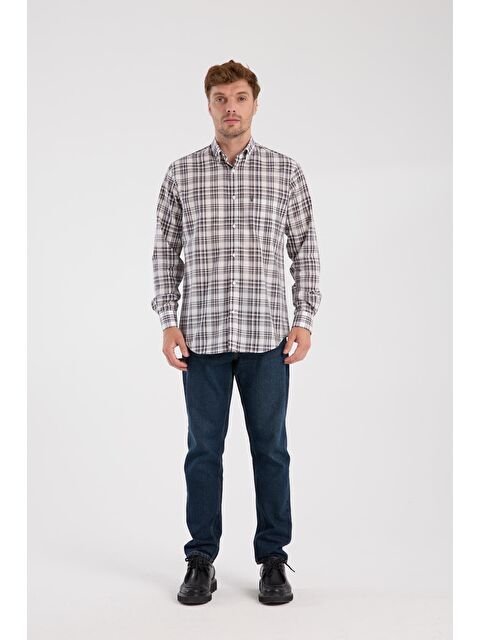 ABBATE Aclub Ac10084 Poplin Pamuklu Regular Fit Gri Düğmeli Yaka Erkek Kareli Gömlek - S000474544-20600