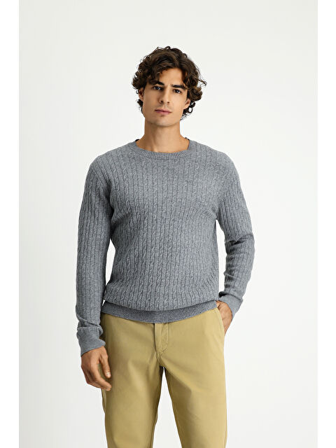 Kiğılı Bisiklet Yaka Regular Fit Desenli Yünlü Triko Kazak - S000461584-74