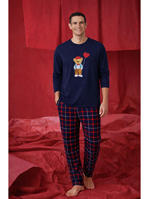 Koza İç Giyim Erkek Pamuklu Ayıcık Baskılı Ekose Desenli Pijama Takımı - S000514875-37329