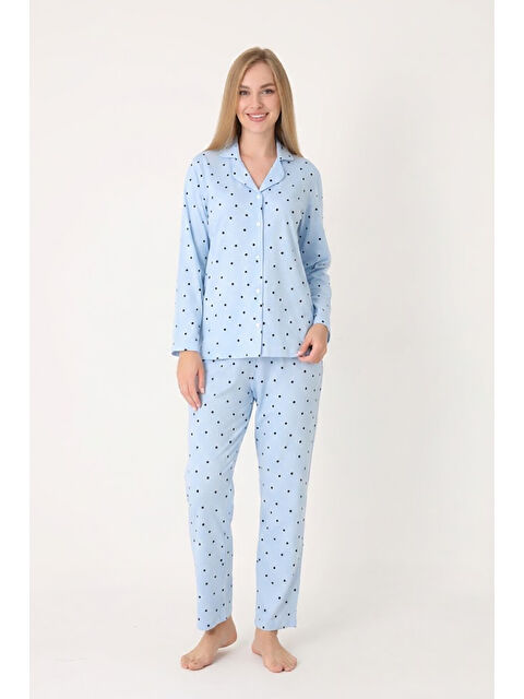 NBB Mavi Pointel Önden Düğmeli Pijama Takım - S000503880-17234