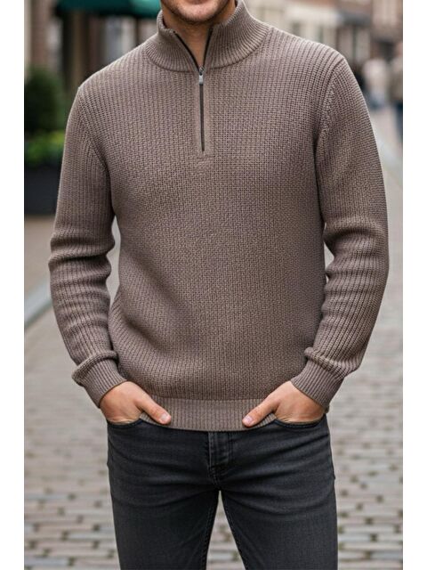 Oksit Nex Yarım Fermuarlı Dik Yaka Kalın Erkek Kazak - S000468427-4557