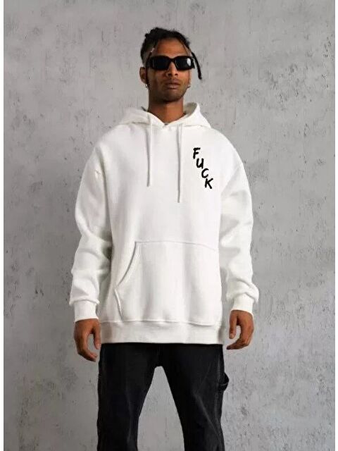 Jane's Unisex Kapüşonlu Uzun Kol Baskılı Sweetshirt - Beyaz - S000528238-20063