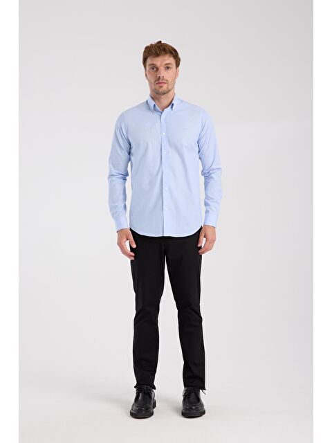 ABBATE Aclub Ac10079 Poplin Pamuklu Slim Fit Açık Mavi Düğmeli Yaka Erkek Düz Gömlek - S000474548-17437