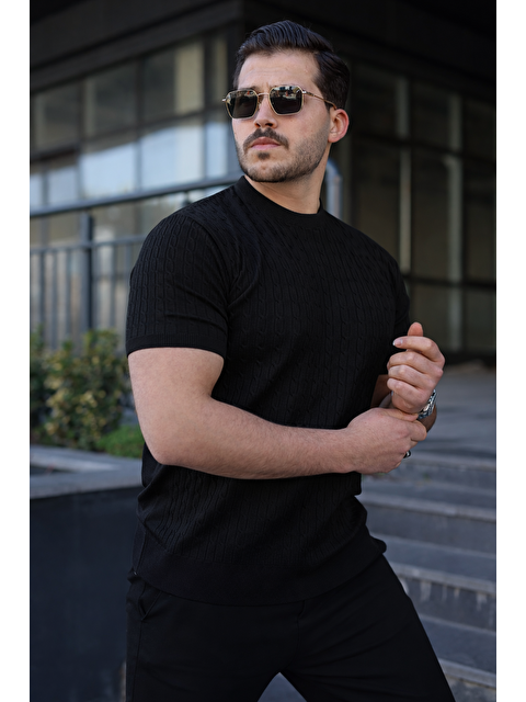 Comstar Erkek Premium Çizgili Yazlık Siyah Dar Triko Tişört