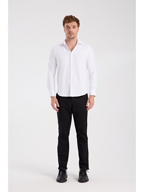 ABBATE Aclub Ac10078 Twill Pamuklu Slim Fit Beyaz Klasik Yaka Erkek Desenli Gömlek - S000474550-20063