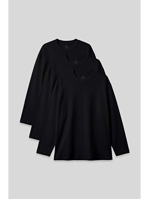 Tommylife Basic O Yaka Büyük Beden 3lü Paket Siyah Erkek T-Shirt - 88107 - S000506302-19351