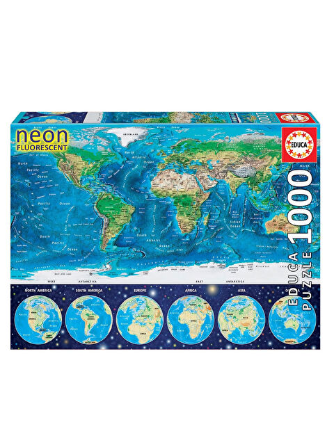 Educa 1000 Parça Neon Puzzle World Map 16760