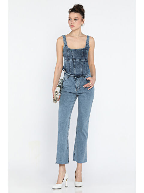 Gülseli Kesik Paça Yüksek Bel Kadın Jean Pantolon - S000361103-3642